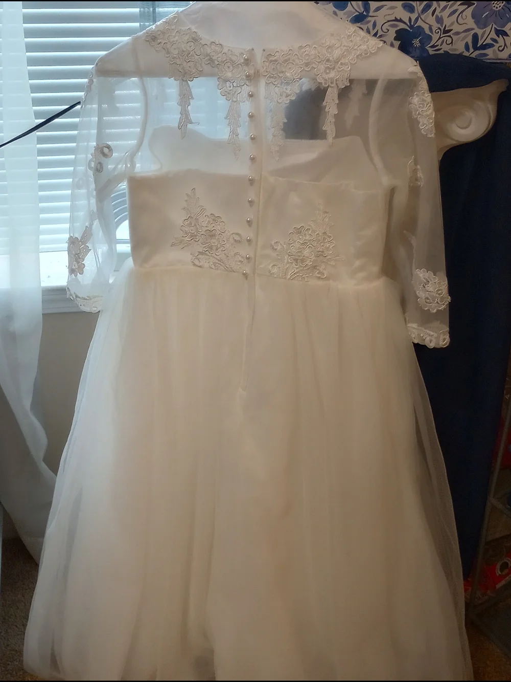 White Lace Tulle Flower Girls Dress
